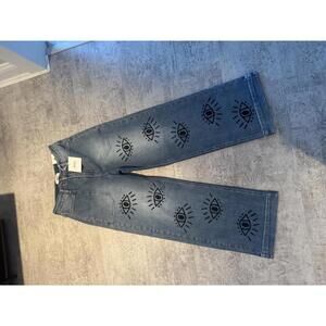 NWT JBD Custom Hand Painted Evil Eye stretch wide leg jeans sz 28